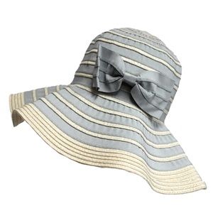 New Foldable Striped Bucket Hat with Bow light gray